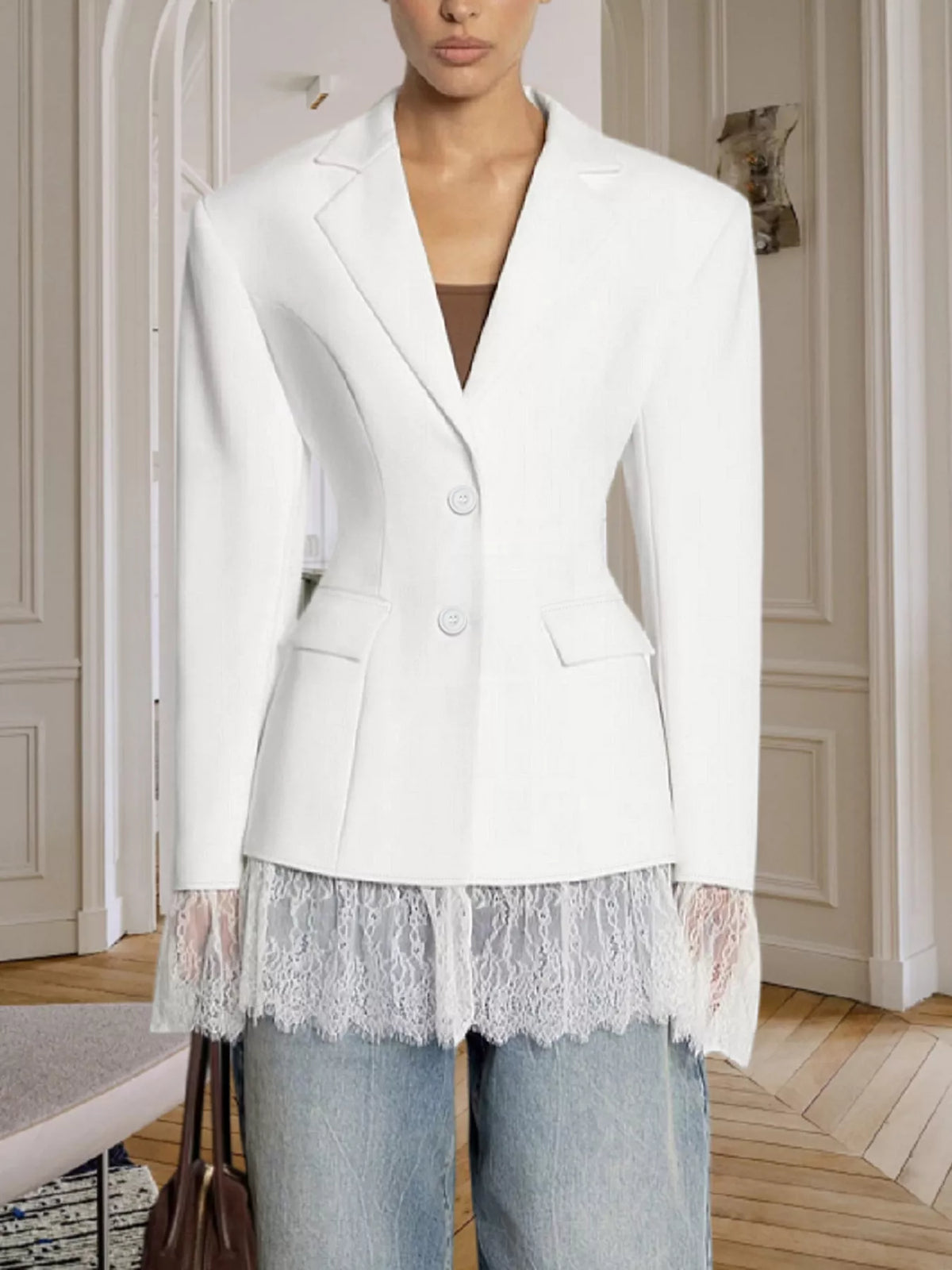 Lace Hem Button Down Blazer