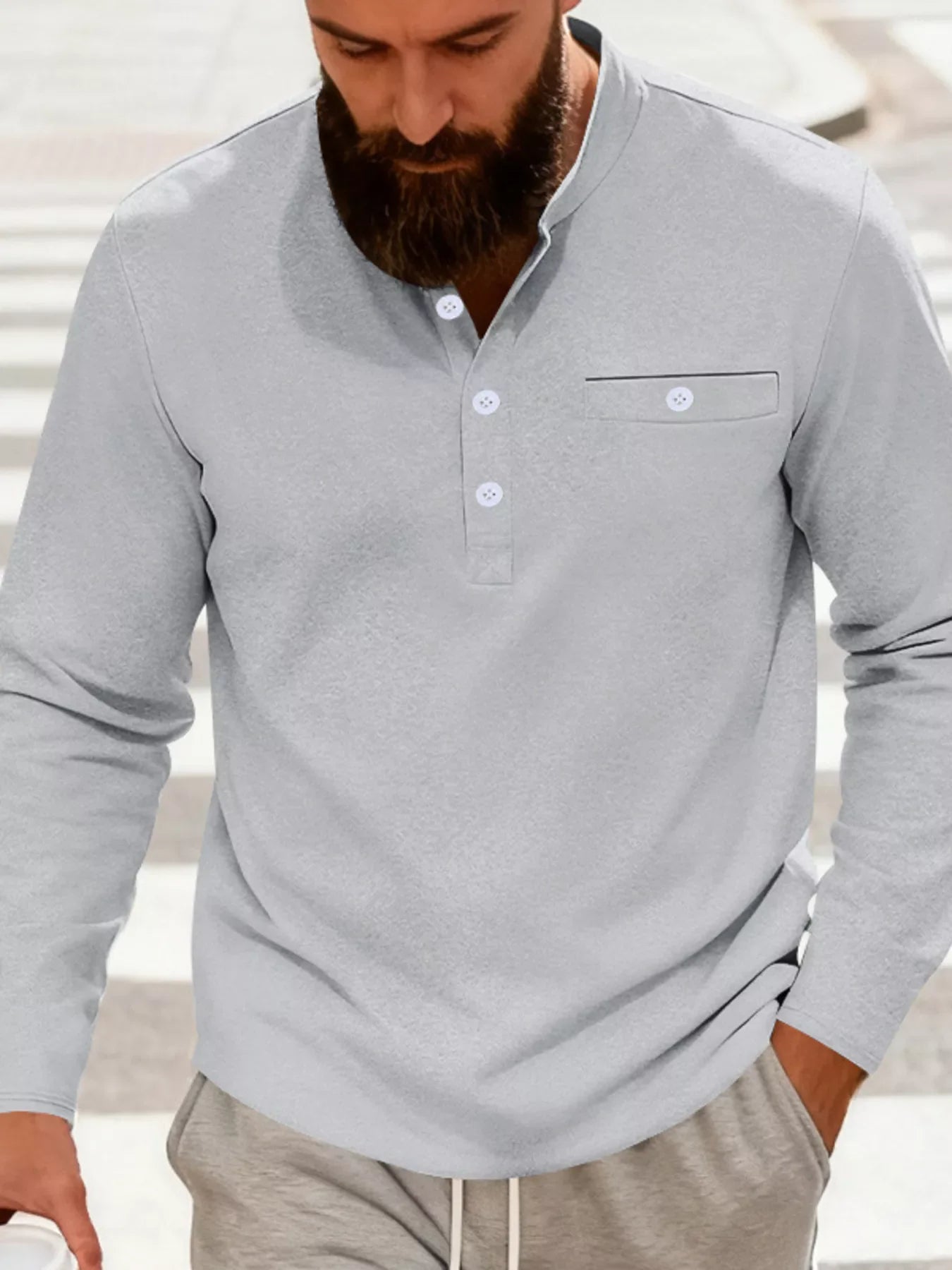 Men's Full Size Button Detail Long Sleeve Shirt Plus Size
