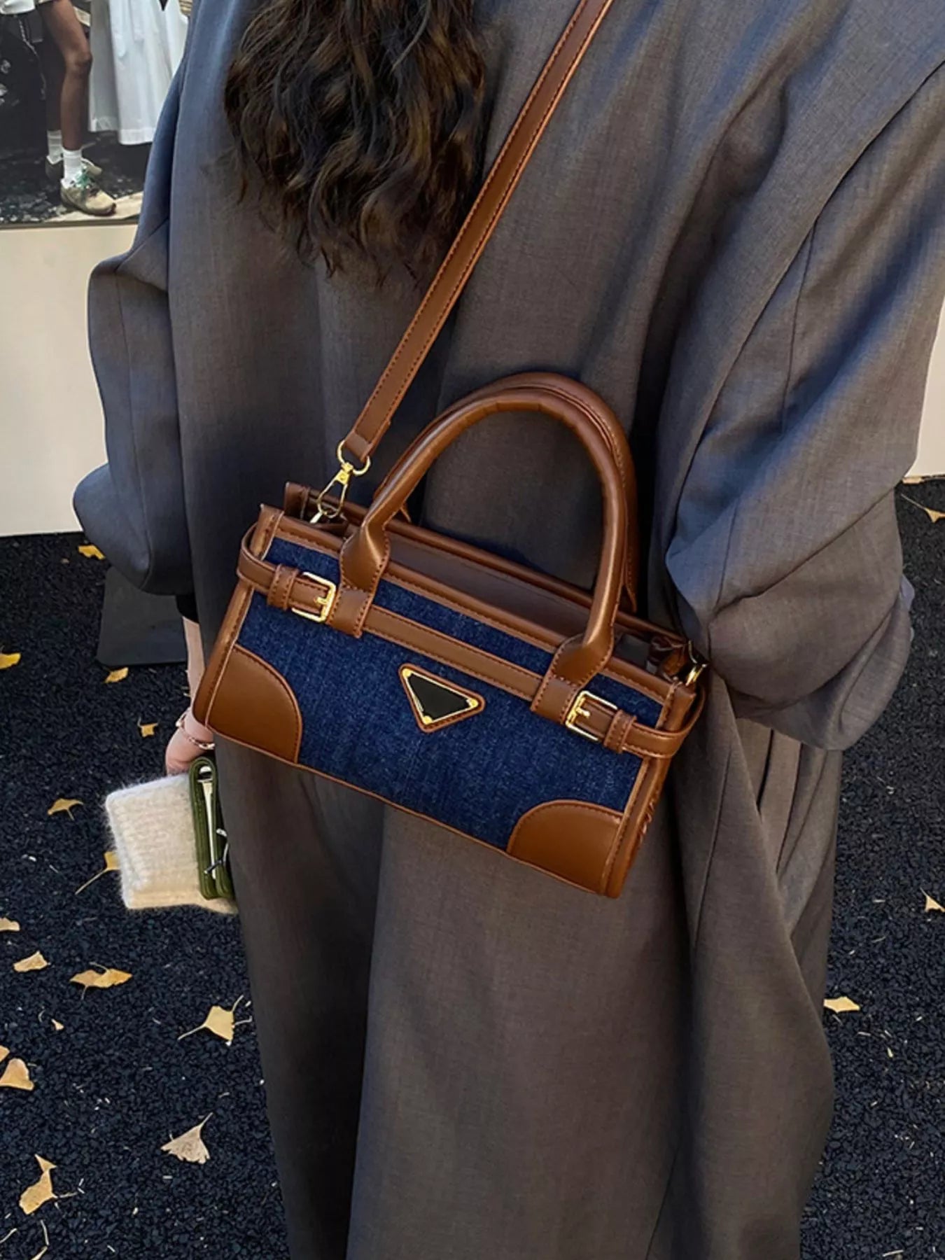 Denim Patchwork Buckle Decor Crossbody Bag