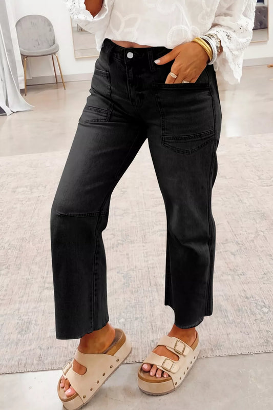 Frayed Cropped Straight Jeans