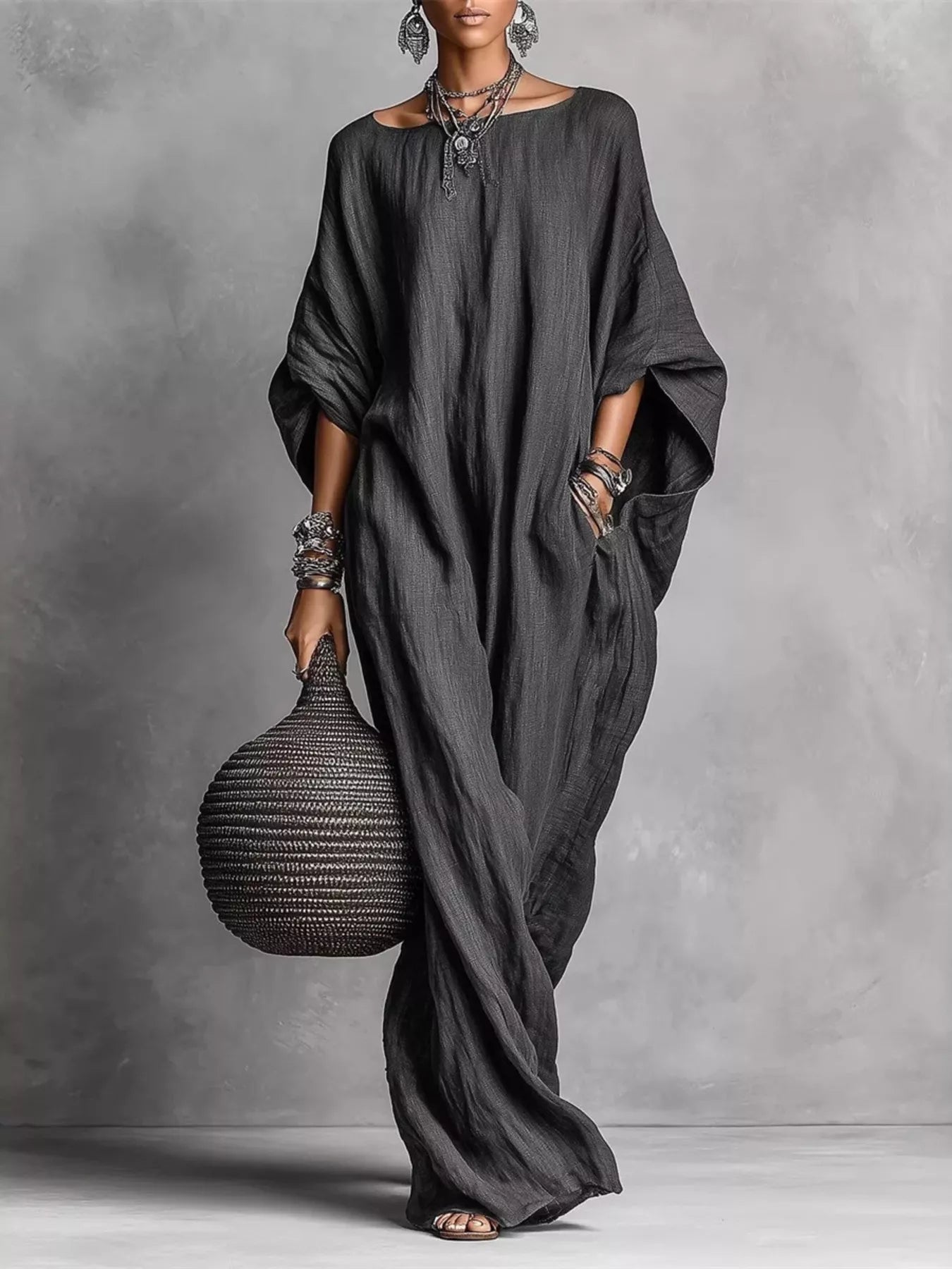 Loose Fit Boat Neck Maxi Dress