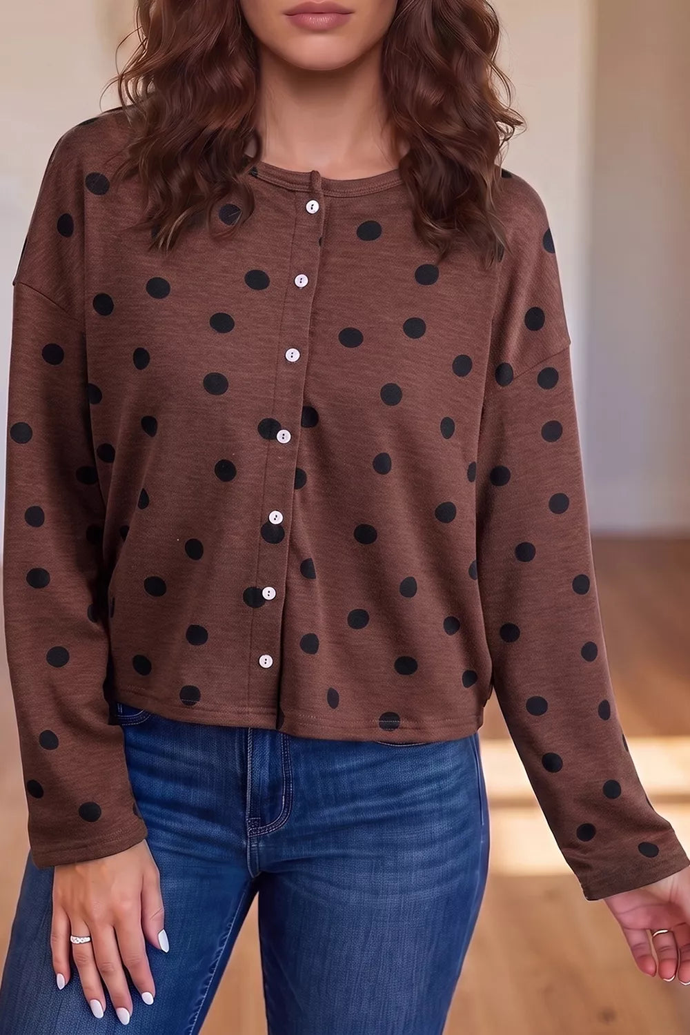 Polka Dot Button Front Long Sleeve Casual Shirt