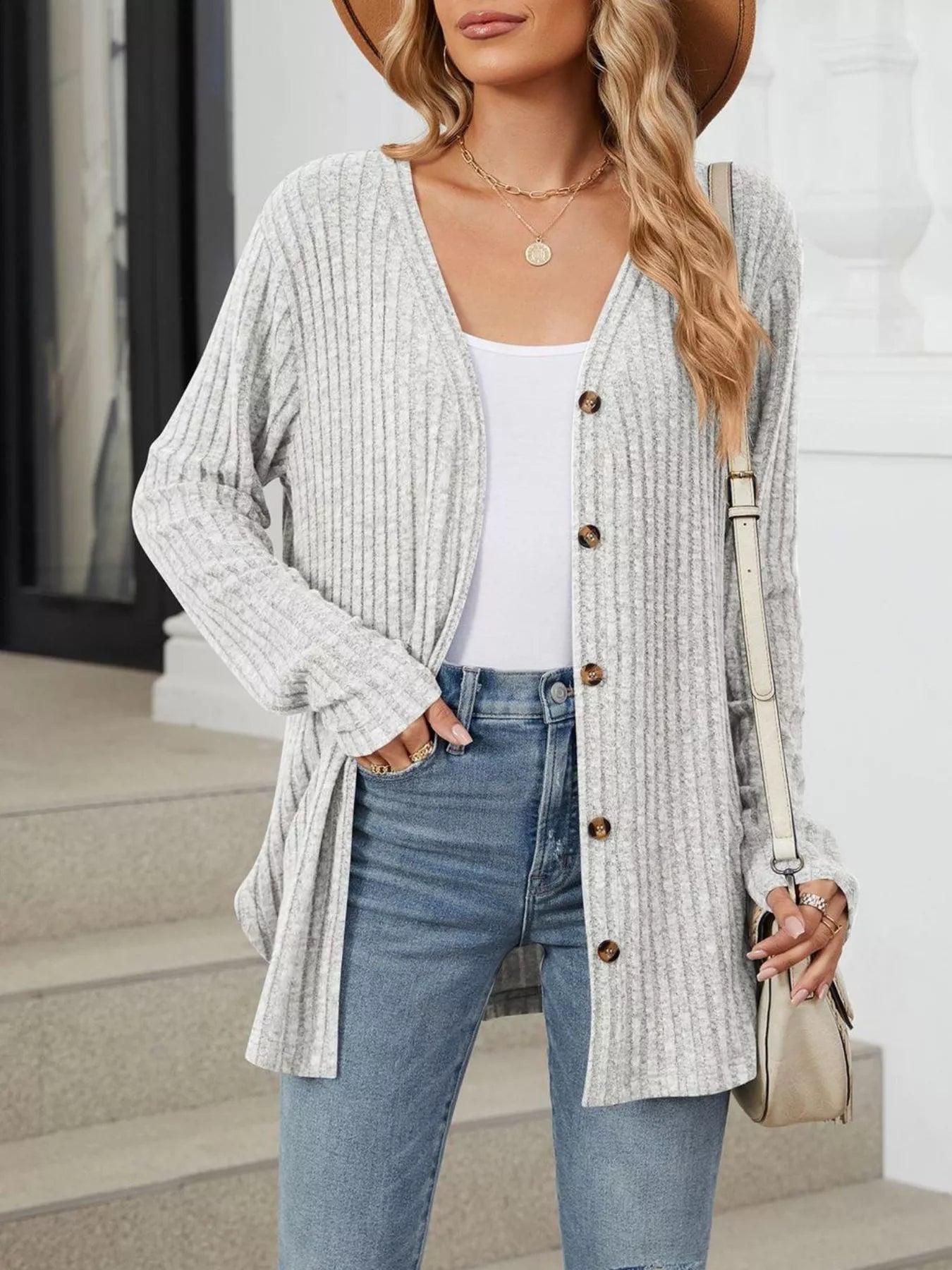 Ribbed Button-Up Cardigan