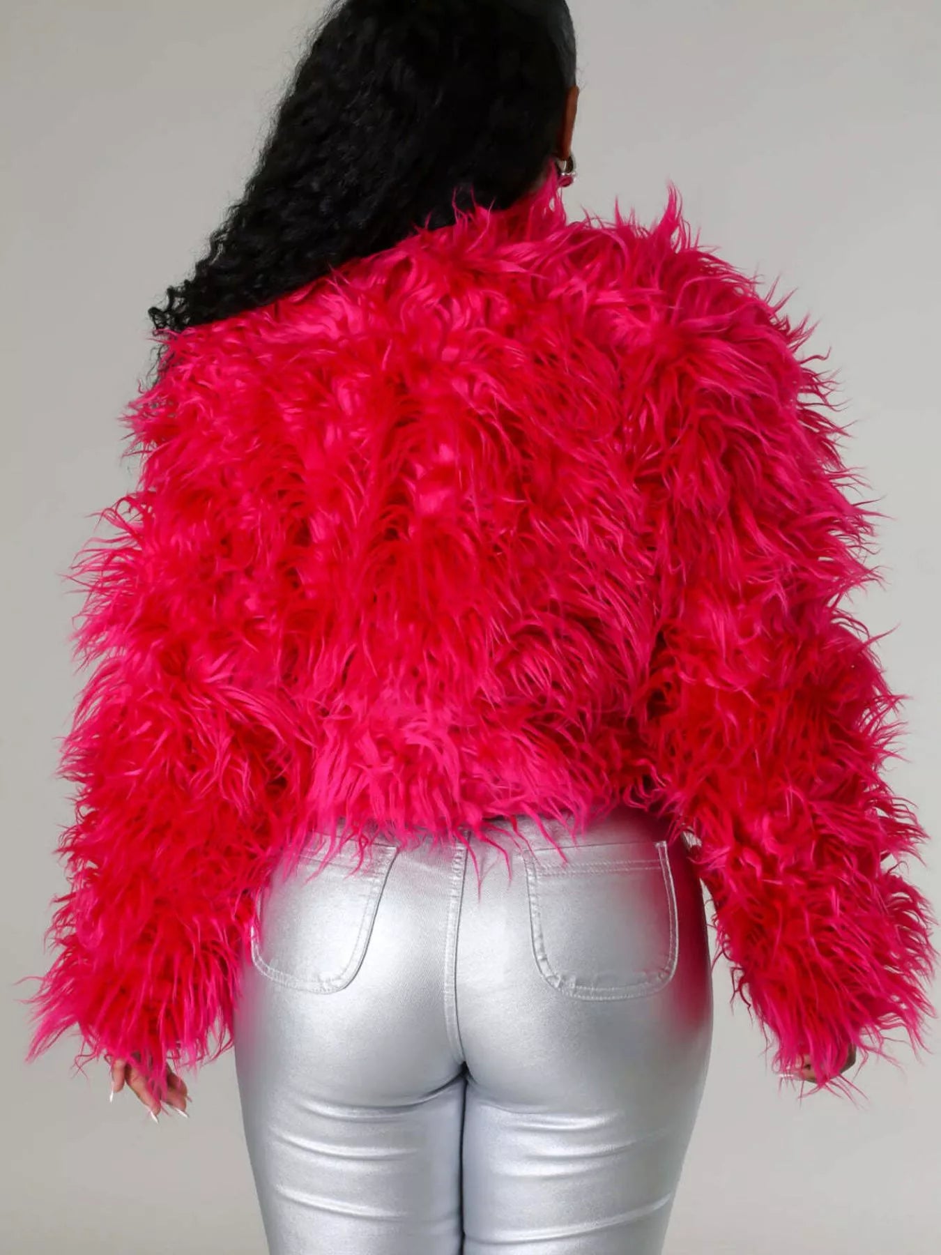 Faux Fur Open Front Cropped Outerwear