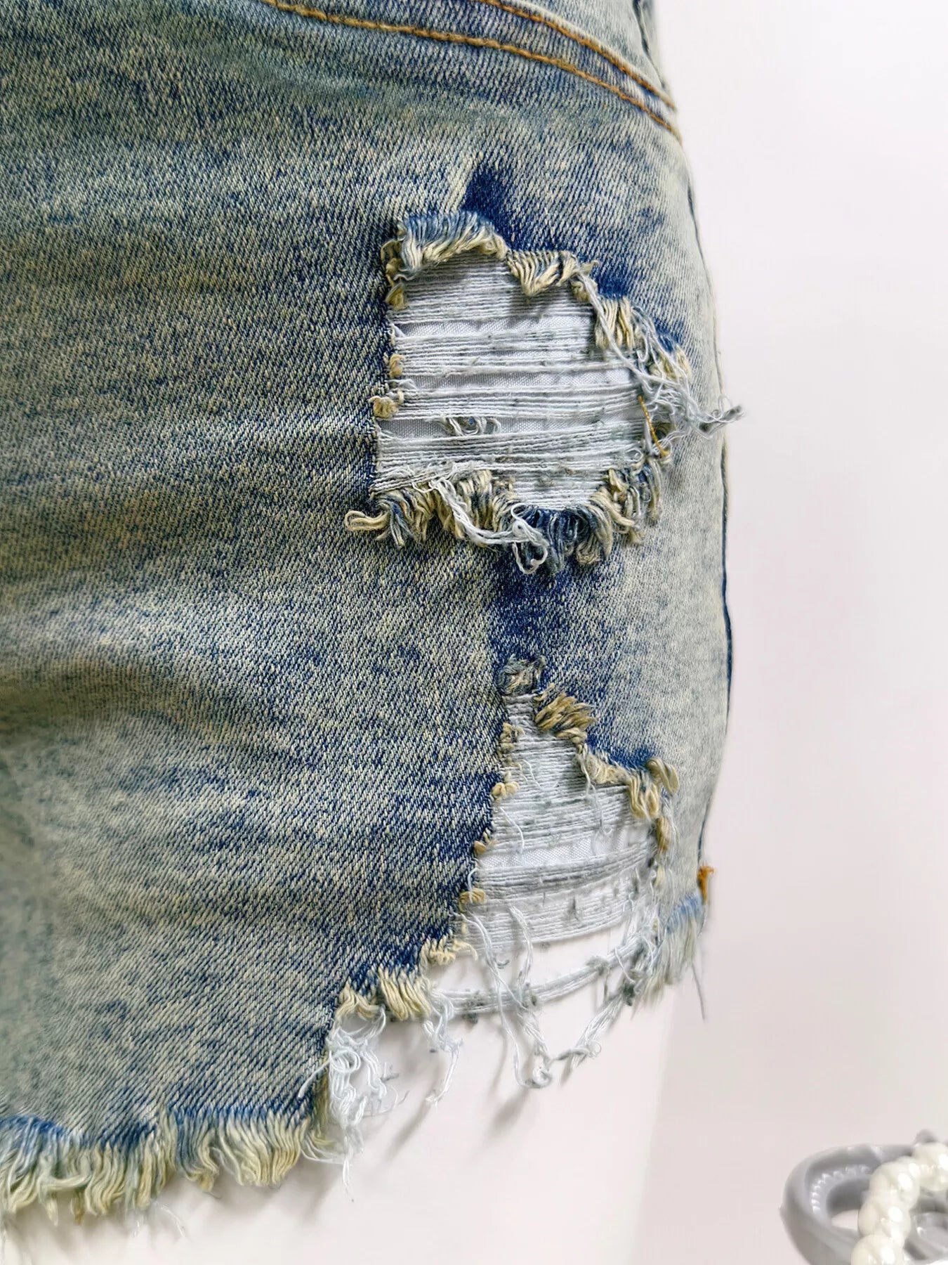 High-Waisted Distressed Raw Hem Denim Shorts