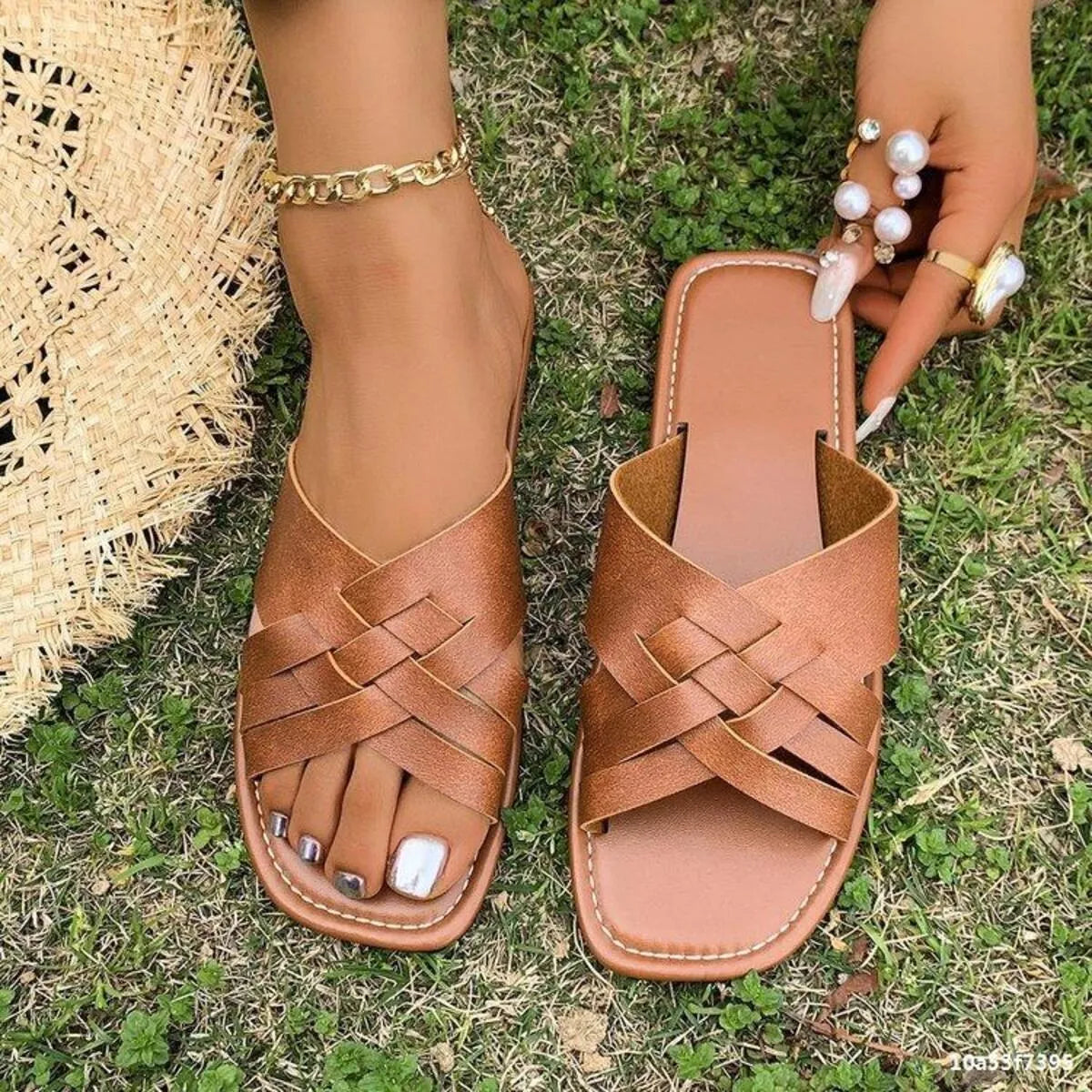 Woven Cross Strap Flat Sandals