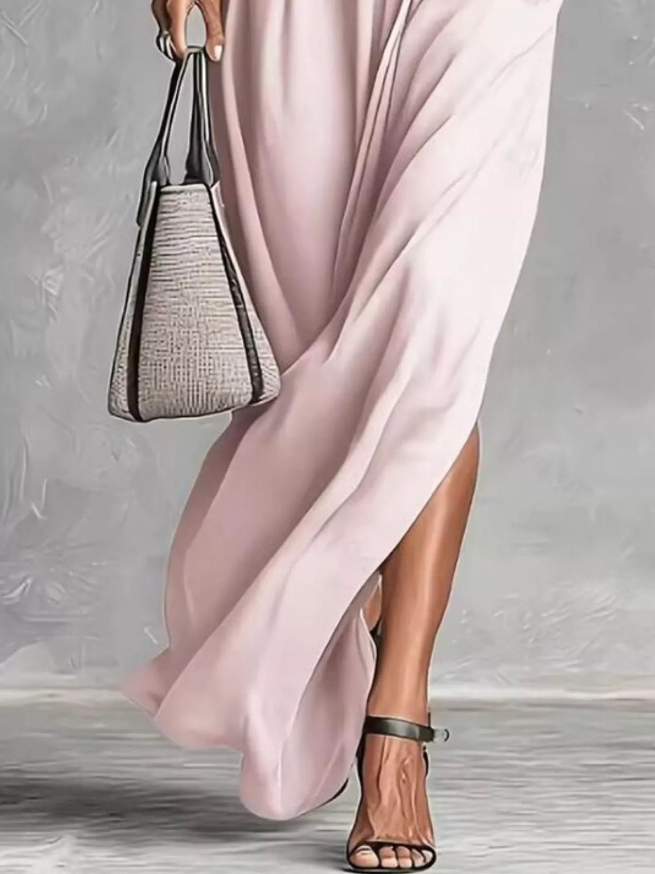 Slit Roll-Up Sleeve Maxi Dress