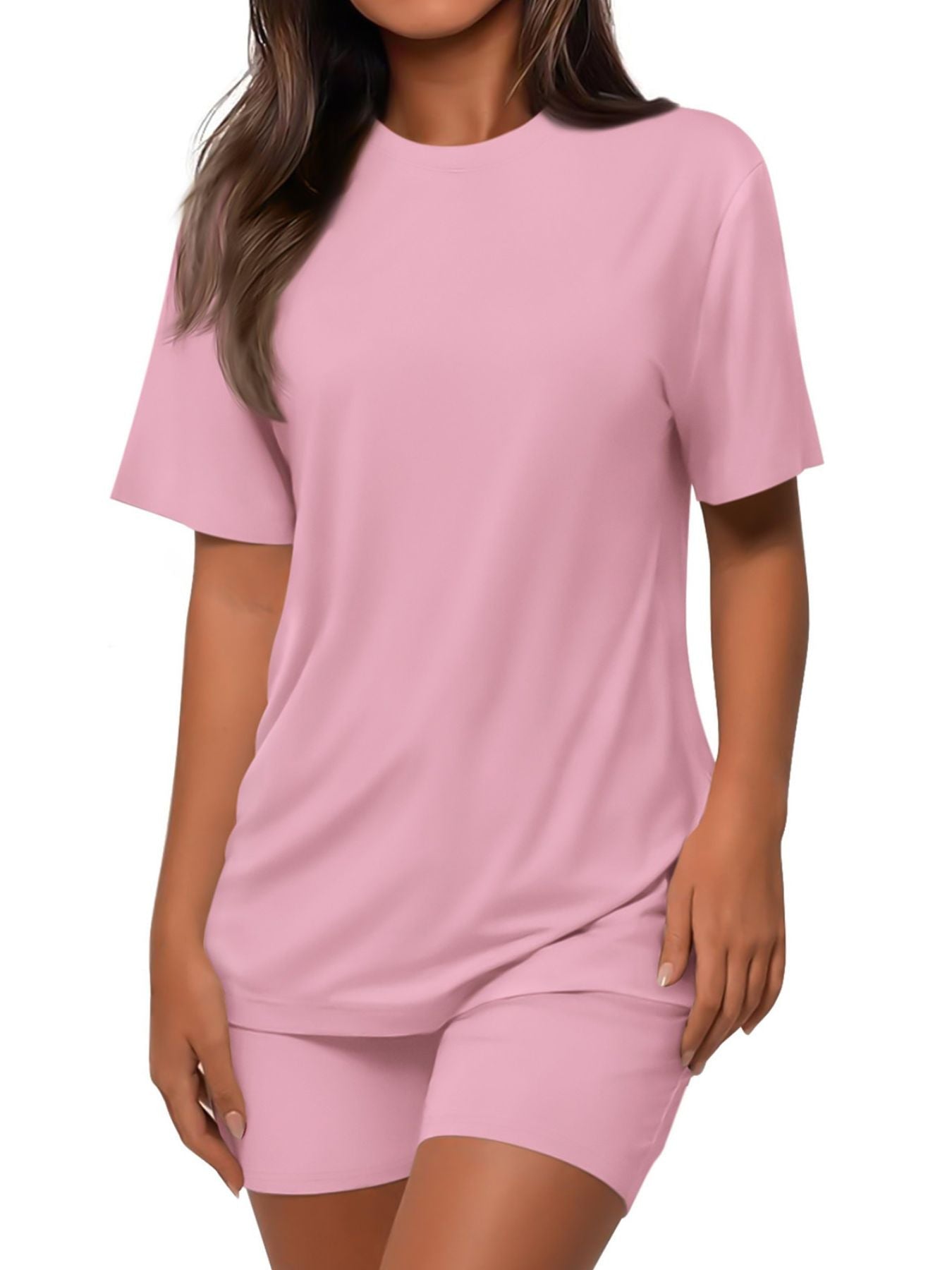 Round Neck Short Sleeve Top and Shorts Set