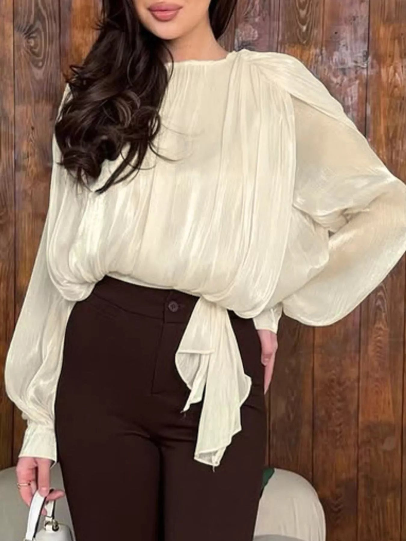 Metallic Sheen Blouse with Tie Detail