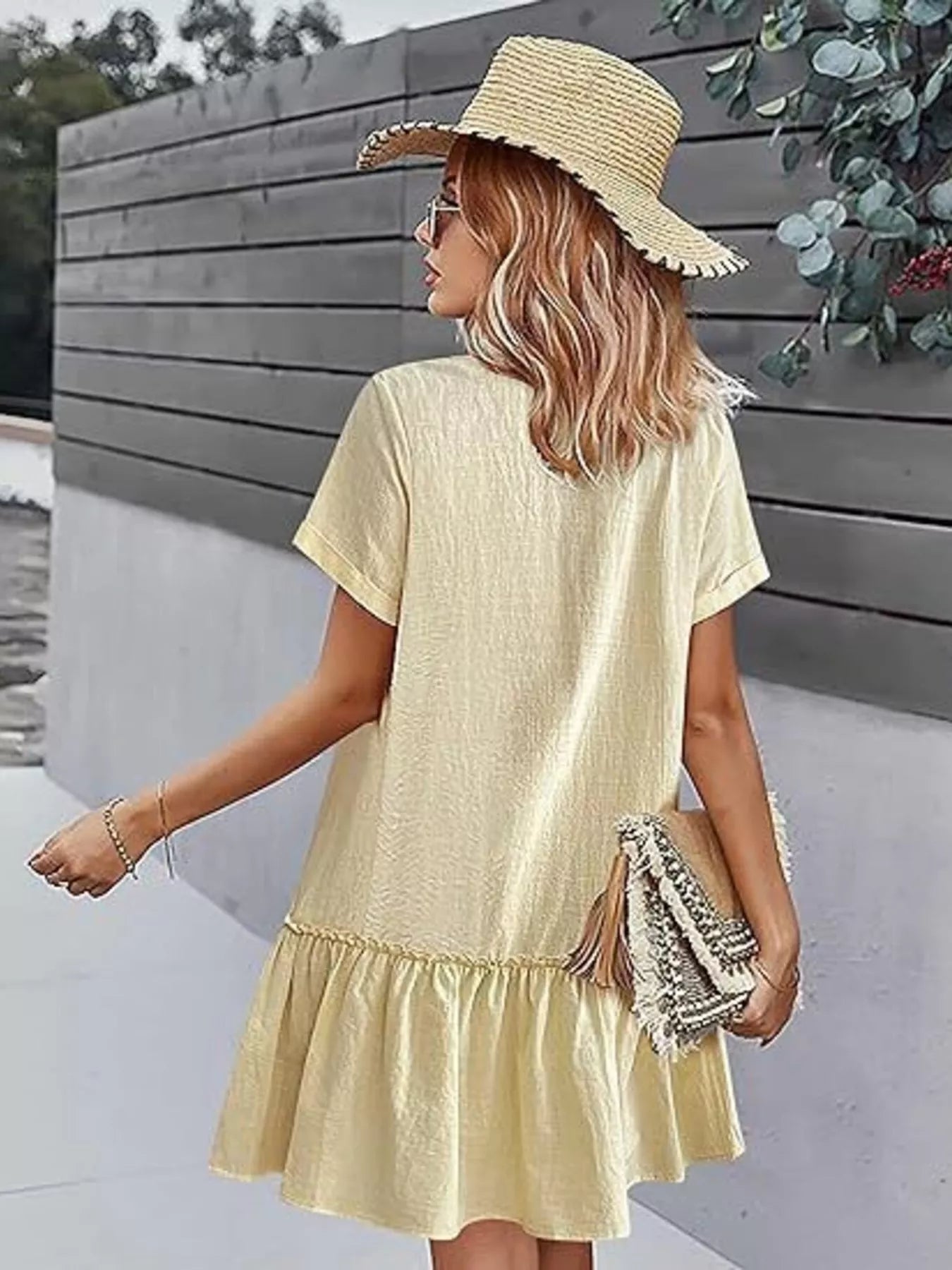 Full Size Button-Down Ruffle Hem Mini Dress Plus Size