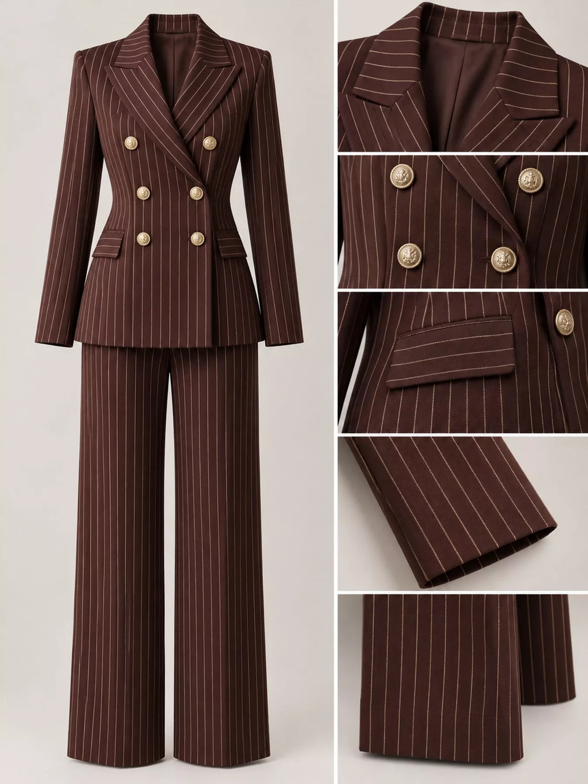 Double-Breasted Pinstripe Blazer and Wide-Leg Pants Set