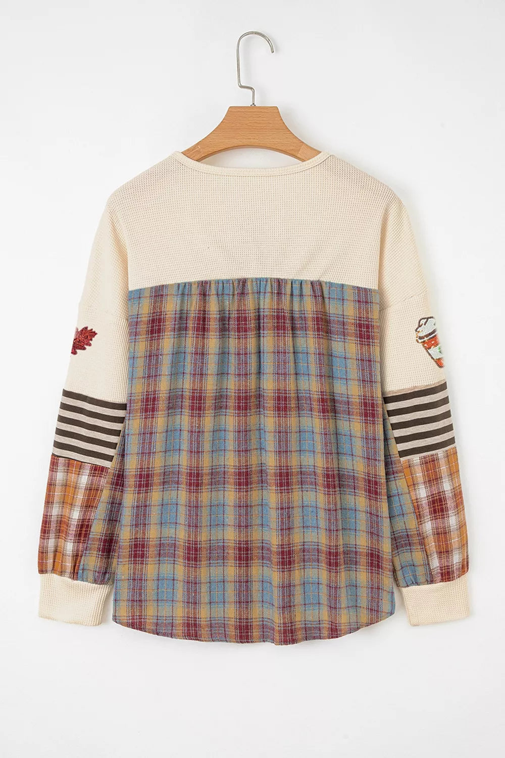 Sequin Autumn Leaf & Coffee Cup Waffle Knit Top