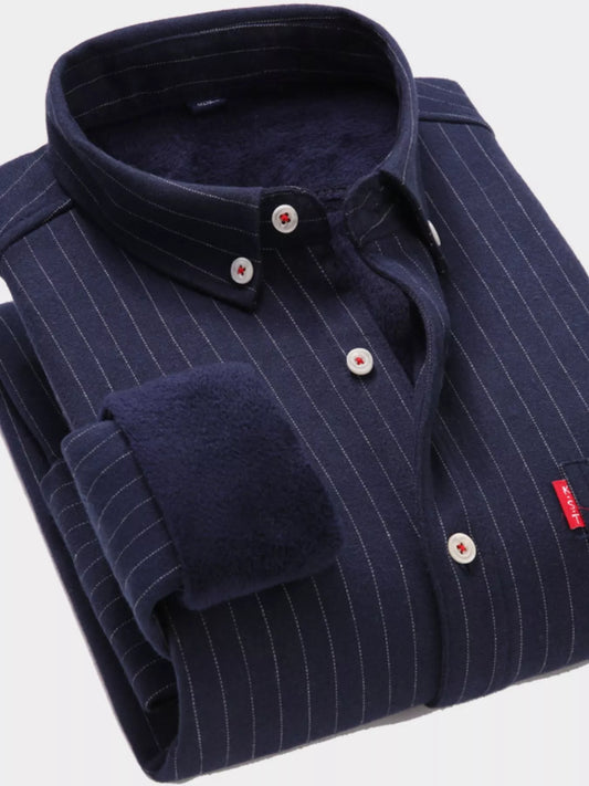 Men's Full Size Fleece Lined Striped Shirt Plus Size