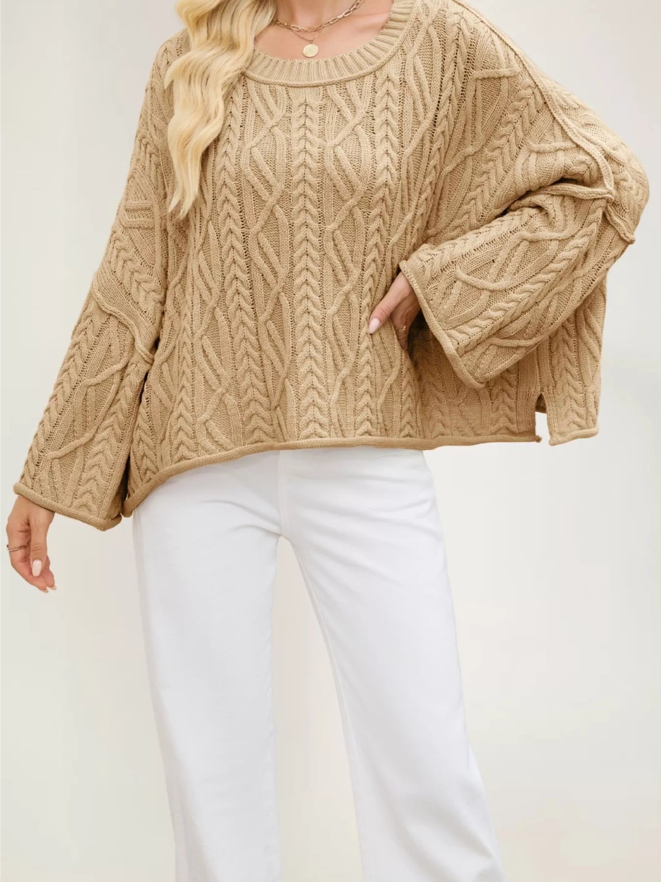 Cozy Cable Knit Drop Shoulder Oversize Sweater