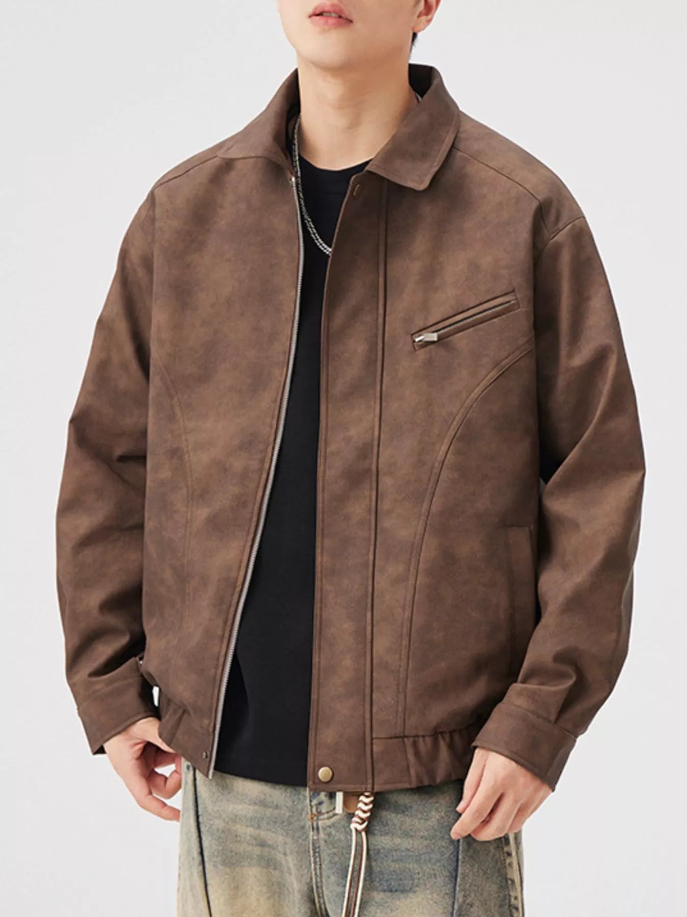Men's Plus Size Vintage Style Zip Up Leather Jacket