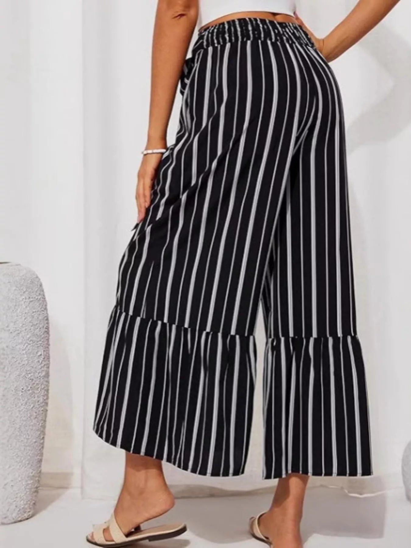 Full Size Tie Waist Wide-Leg Printed Pants Plus Size