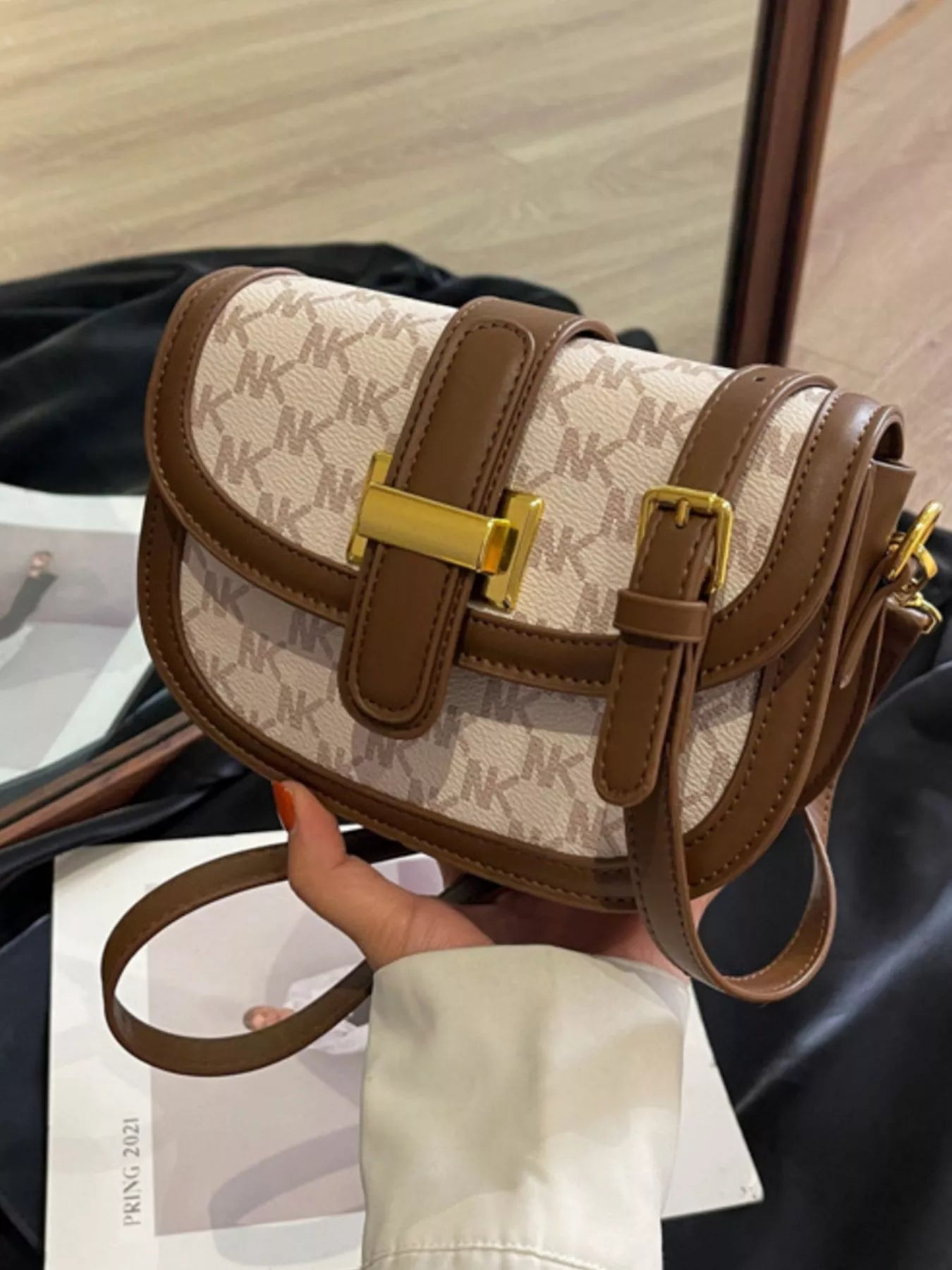 Patterned Flap Crossbody Bag