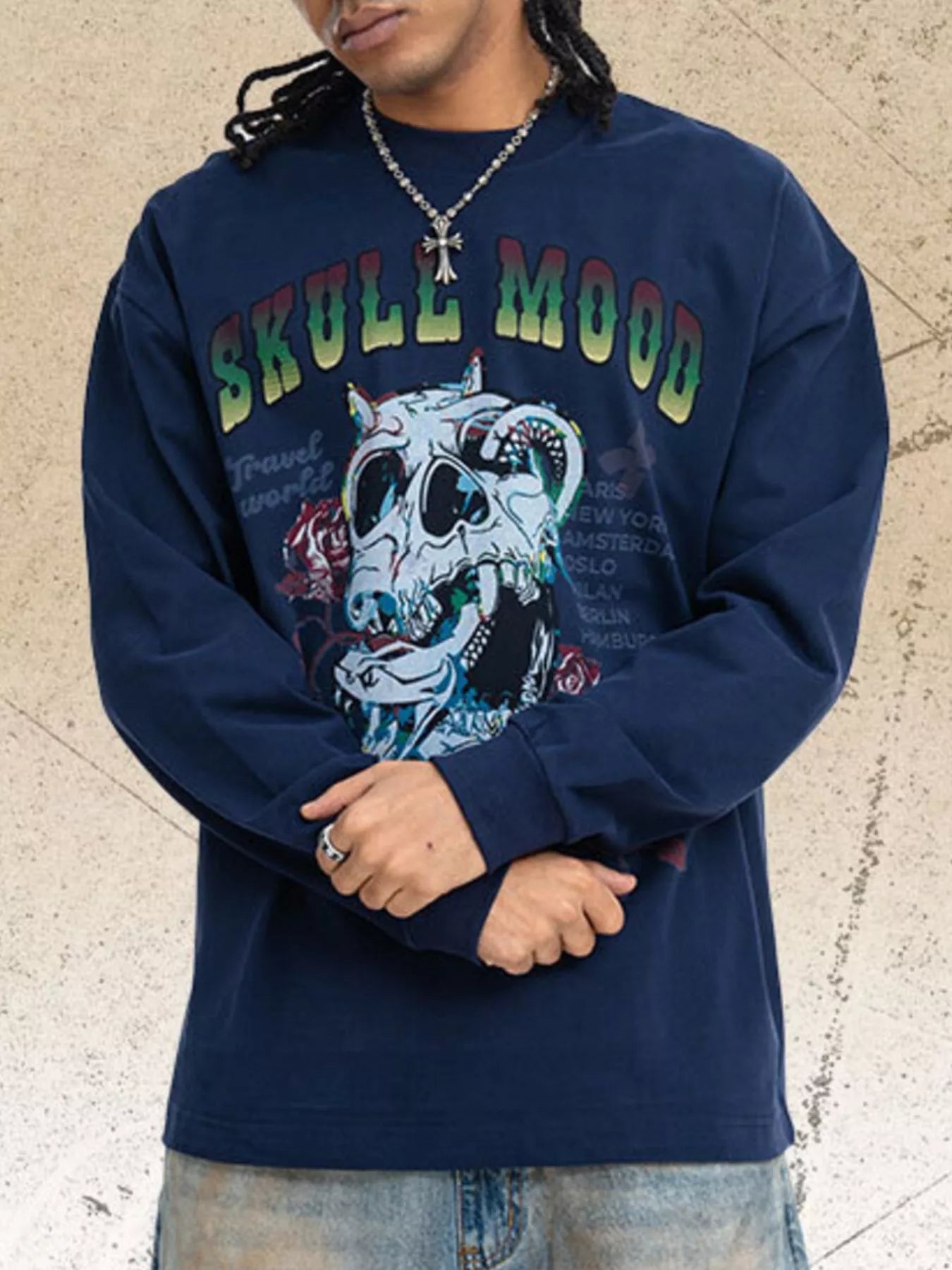 Men's Skull Mood Graphic Long Sleeve T-Shirt