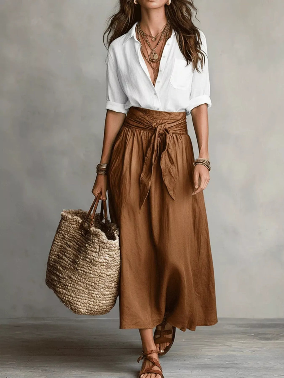 Full Size Button-Down Shirt and Skirt Set Plus Size