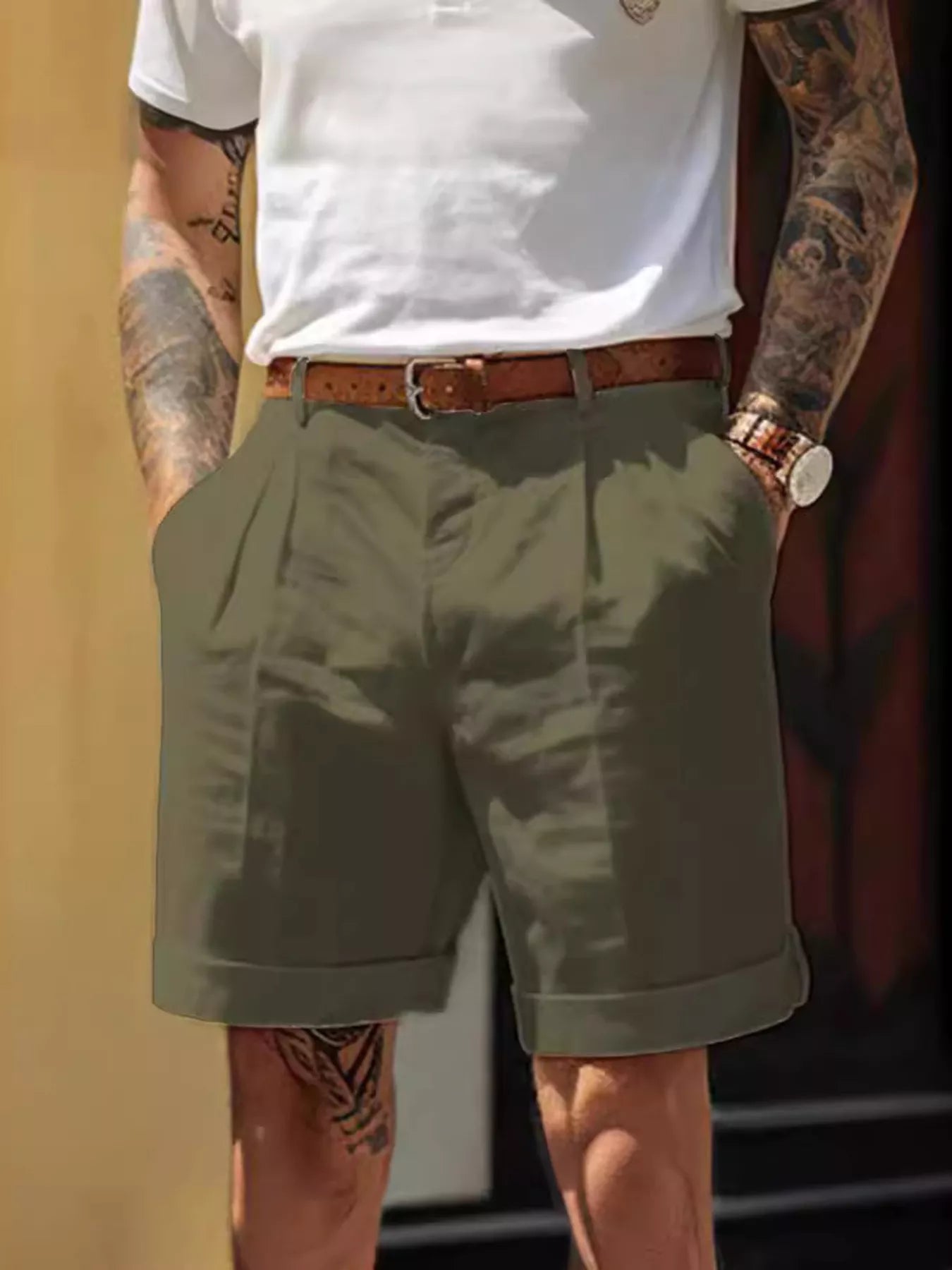 Men's Full Size Classic Pleated Shorts Plus Size