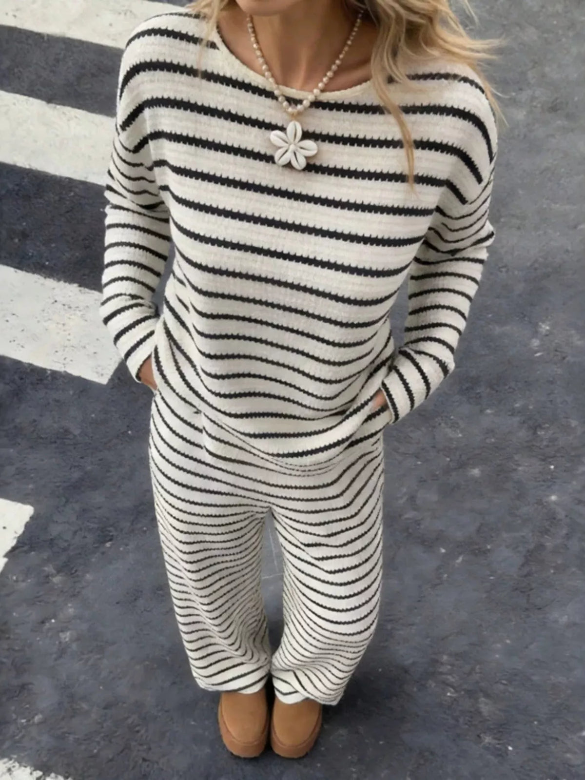 Striped Relaxed Fit Top and Pants Set