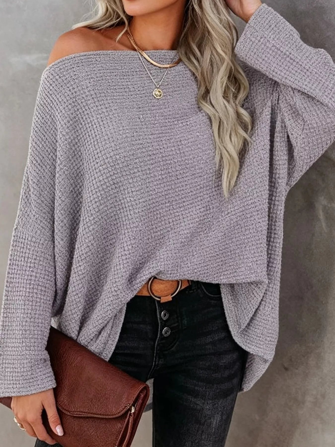 One-Shoulder Waffle Knit Top