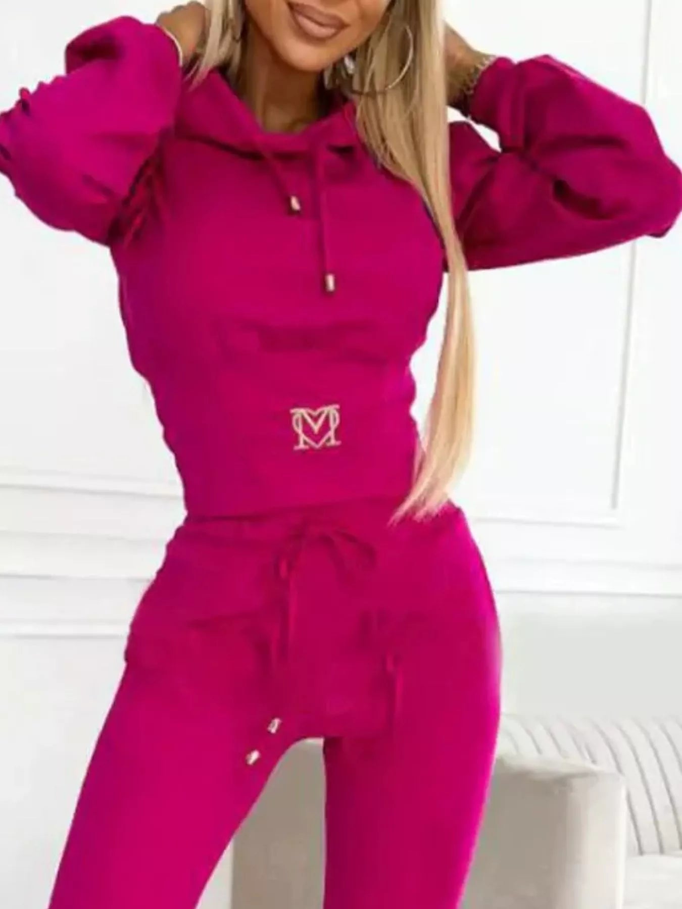 Full Size Drawstring Cropped Hoodie and Pants Set Plus Size