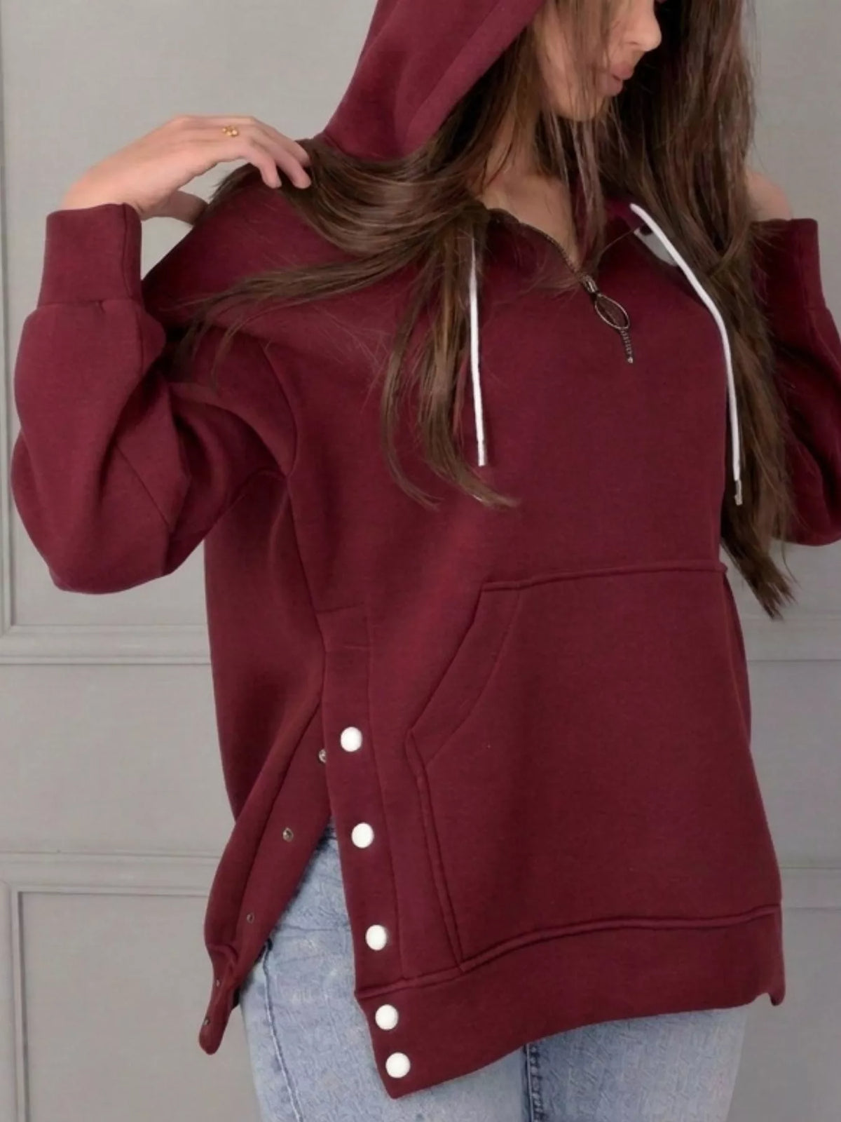Side Snap Quarter-Zip Hoodie