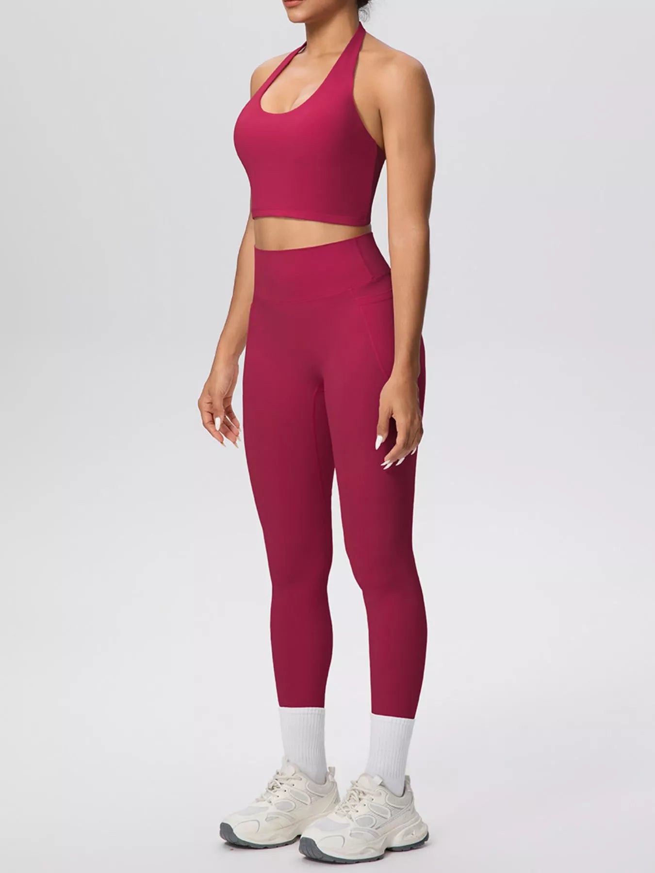 Halter Neck Crop Top and High-Waisted Leggings Active Set