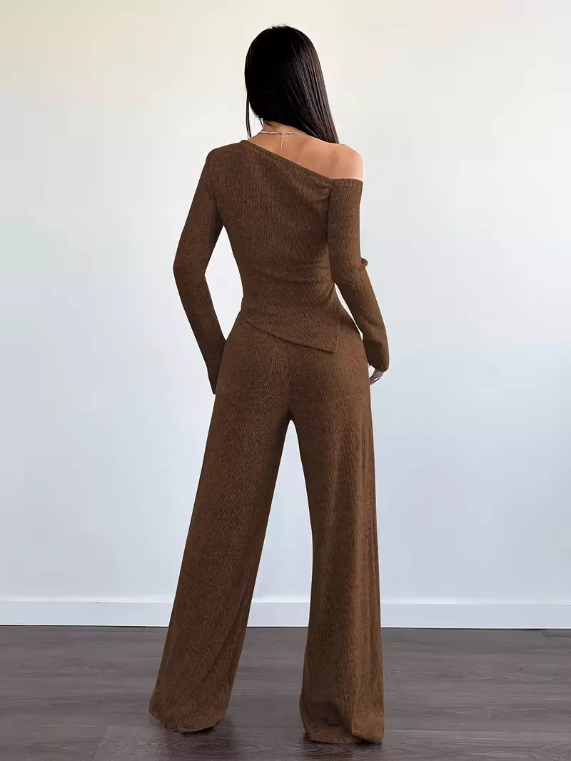 Chic One-Shoulder Asymmetrical Top and Wide-Leg Pants Set