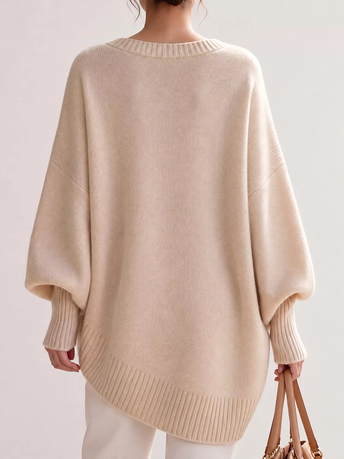 Full Size V-Neck Oversized Batwing Sleeve Sweater Plus Size