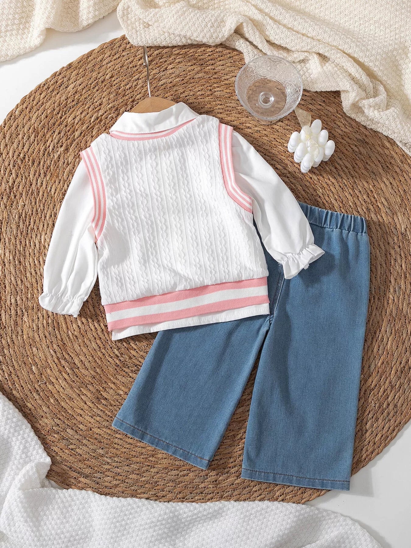 Children's Long Sleeve Shirt & Knit Vest and Jeans Set