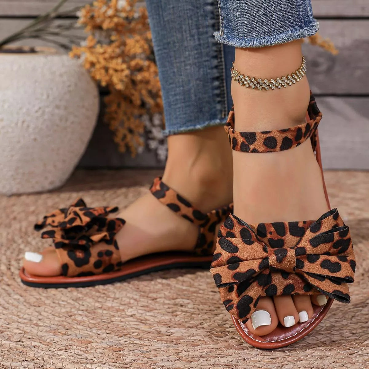 Leopard Print Bow Sandals