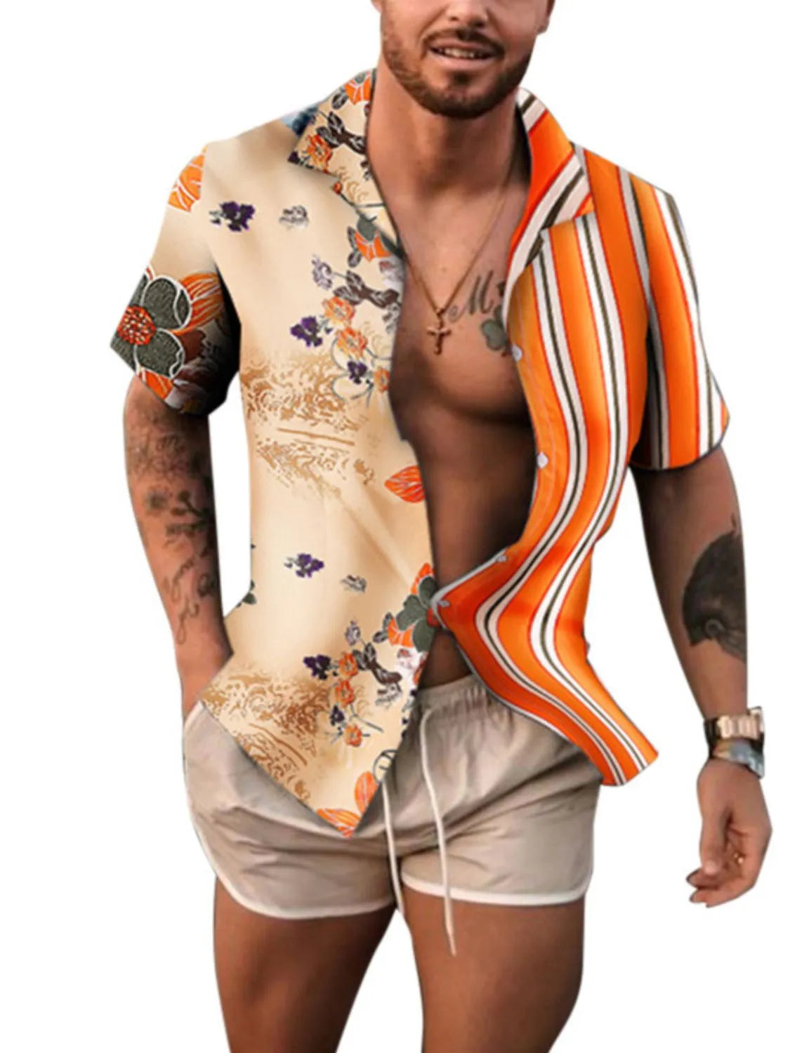 Men's Full Size Printed Button Up Short Sleeve Shirt Plus Size