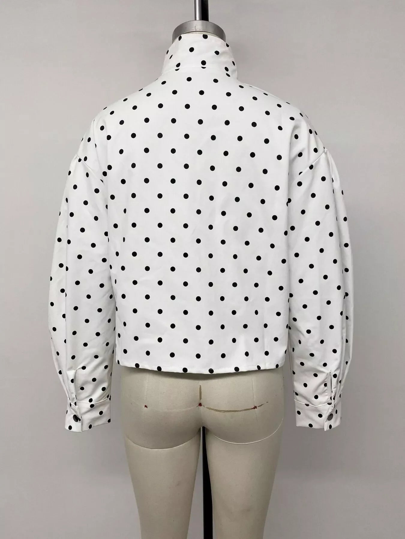 Polka Dot Zip Up Cropped Jacket