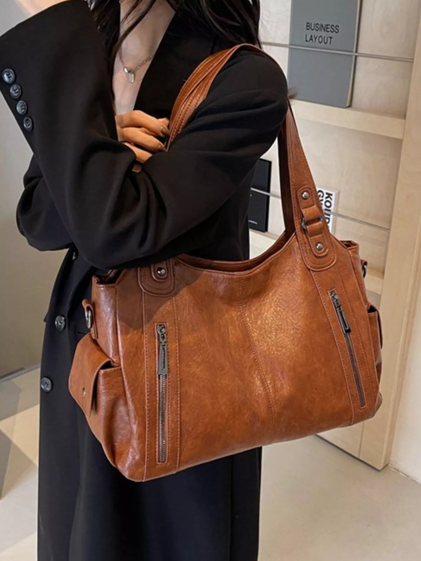 Vintage Style Zipper Front Handbag