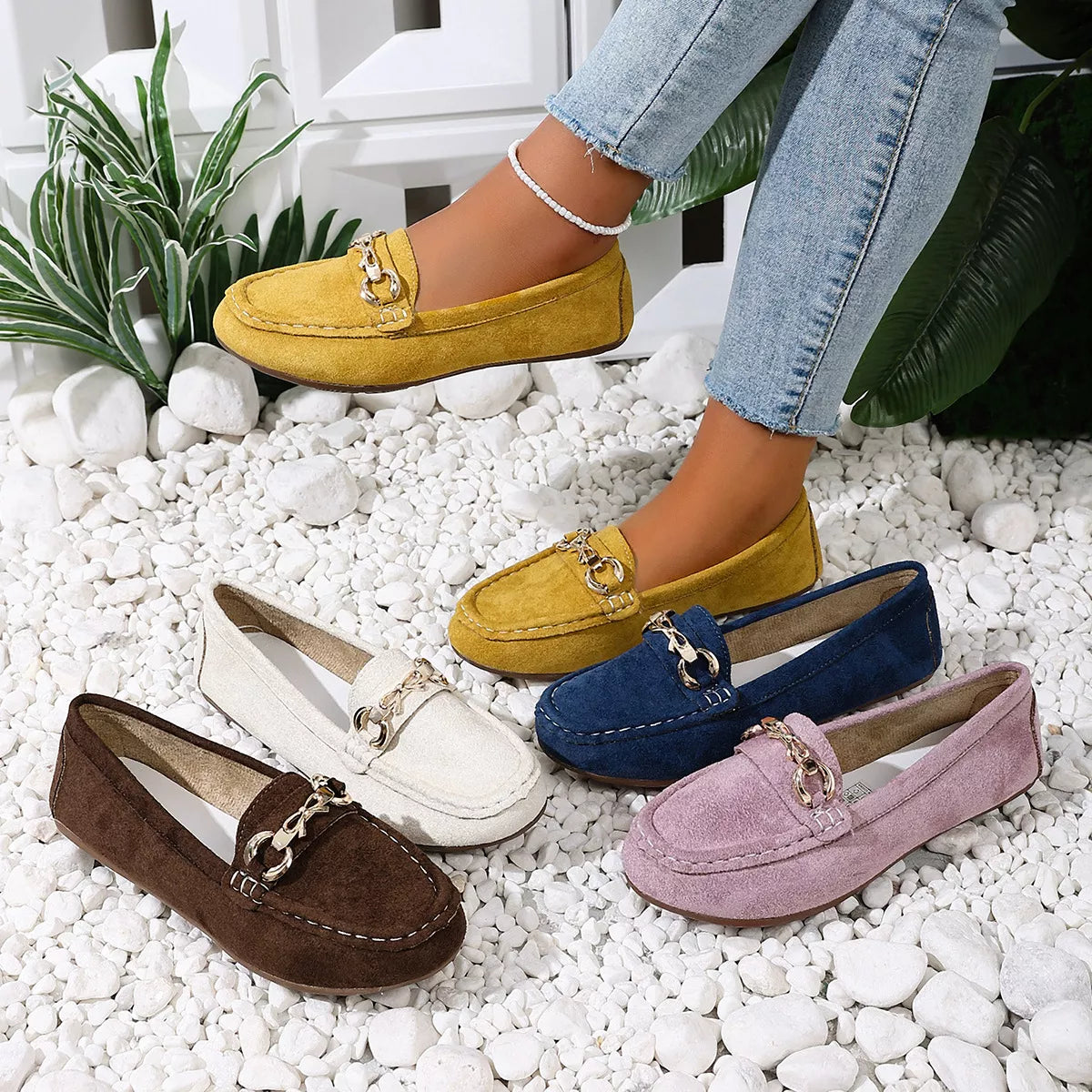 Comfortable Flat Loafers with Decorative Buckle