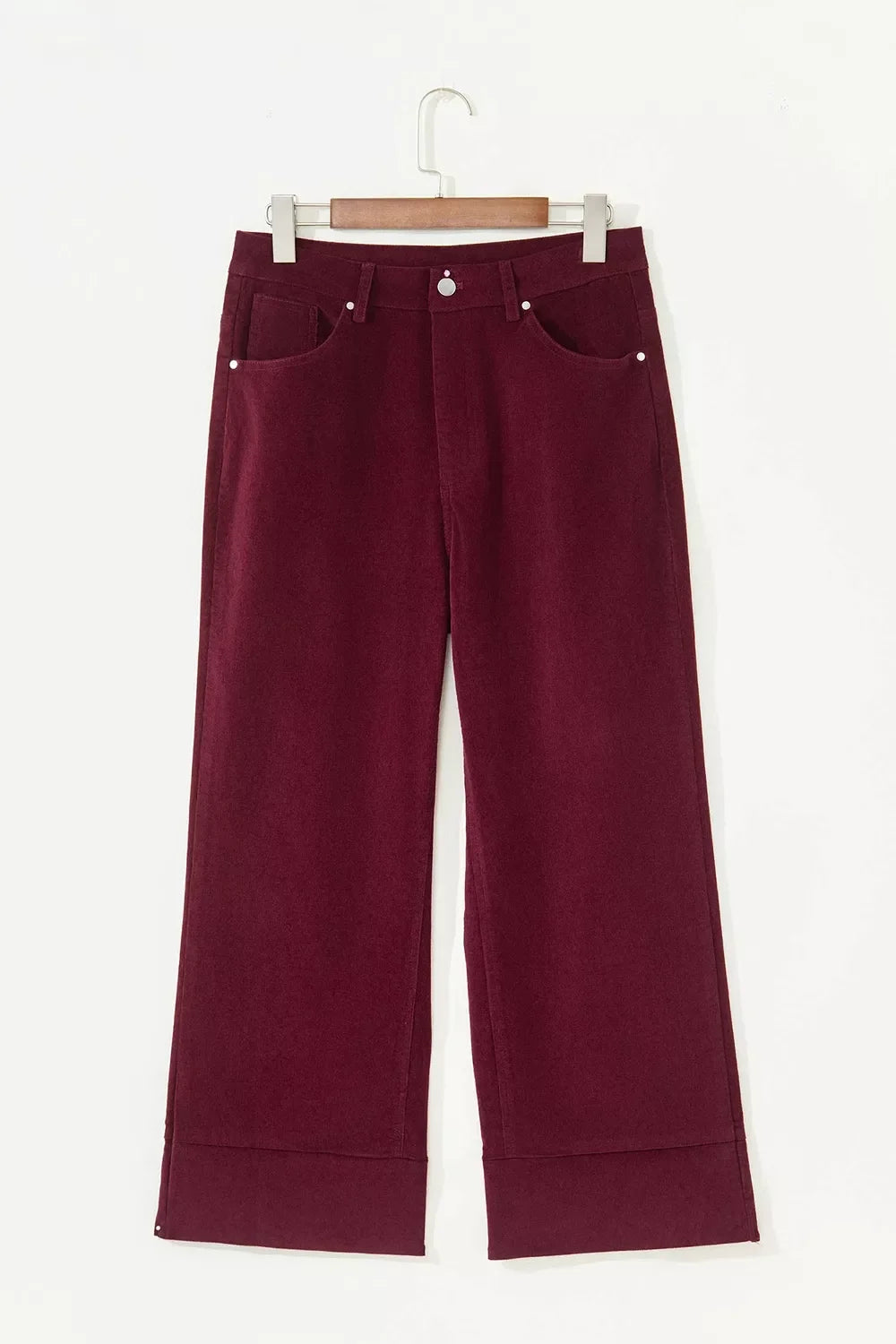 Corduroy Solid Color High Waist Wide Leg Pants