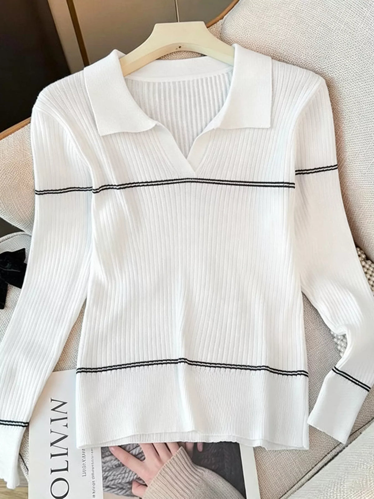 Ribbed Knit Top with Contrast Shawl