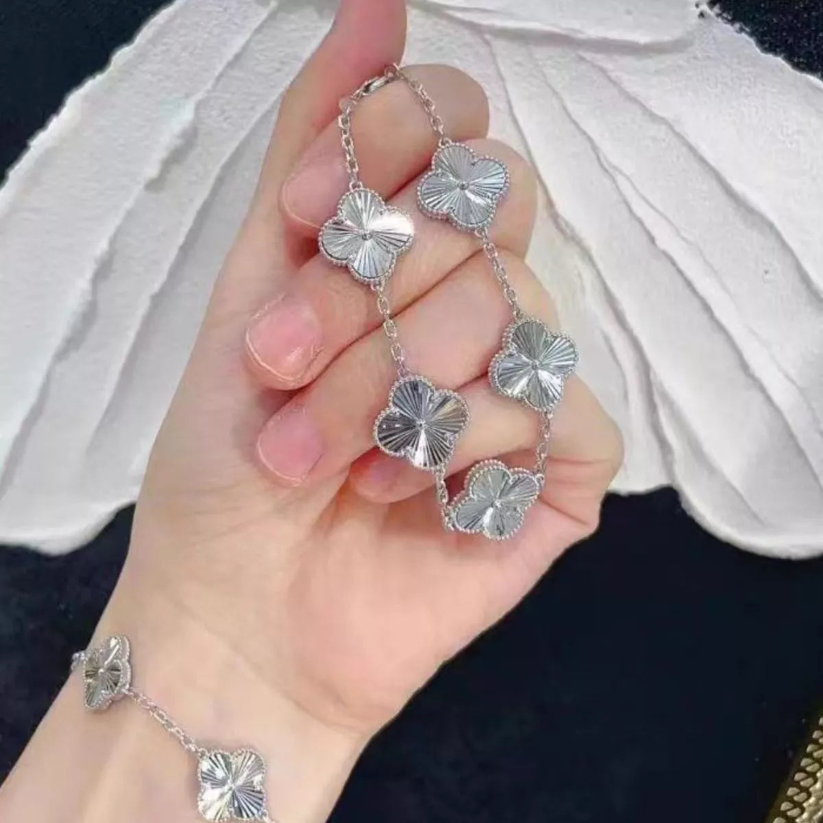 925 Sterling Silver Chain Four Leaf Clover Bracelet