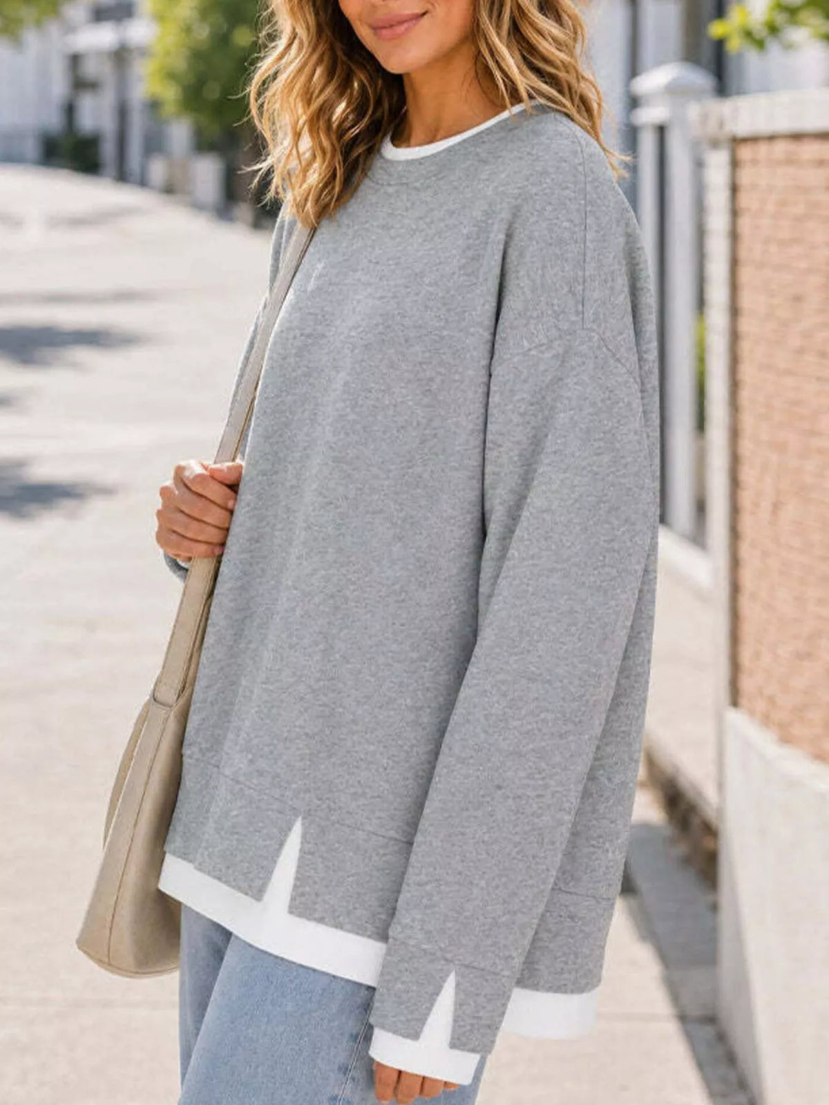 Crewneck Sweatshirt with Contrast Ribbed Trim