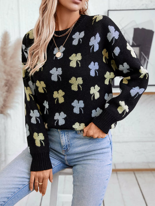 Clover Round Neck Long Sleeve Sweater