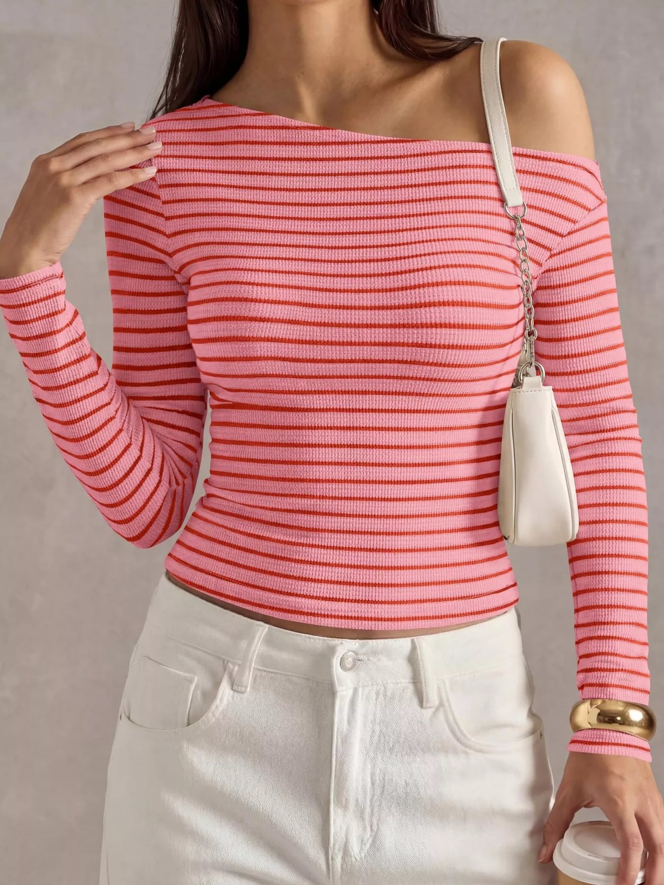 Striped Ribbed Long Sleeve T-Shirt
