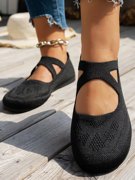 Knit Mary Jane Slip-On Loafers with Strap