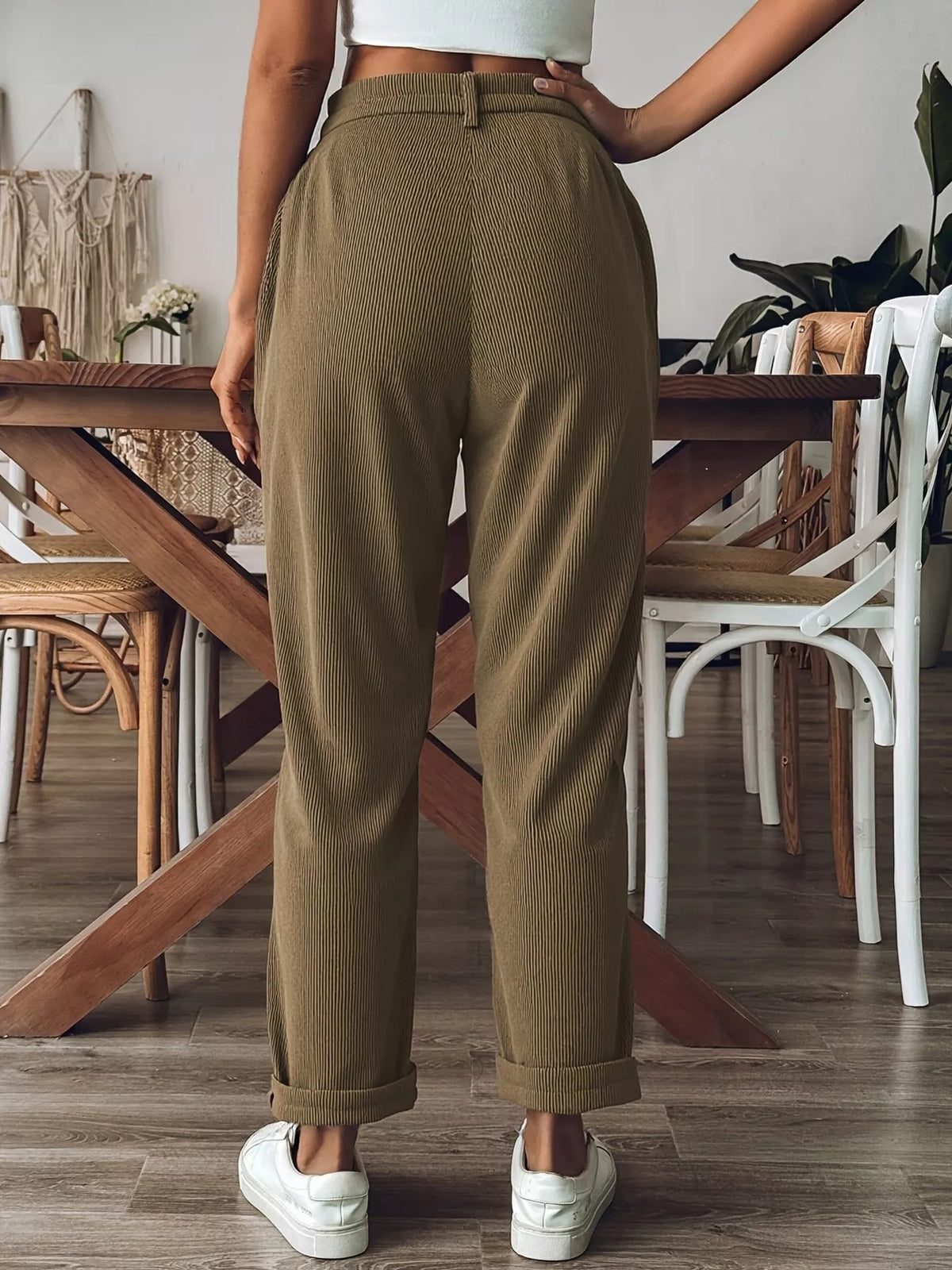 Textured Corduroy Straight-Leg Pants