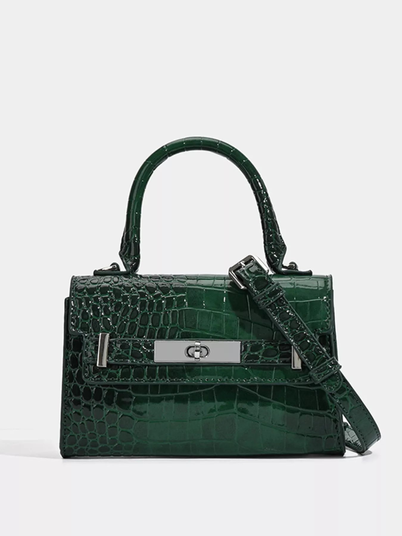 Croc-Embossed Top Handle Handbag