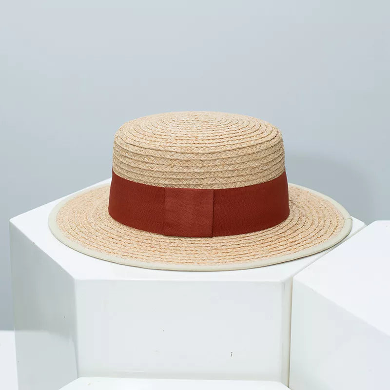 Straw Boater Hat with Contrast Band