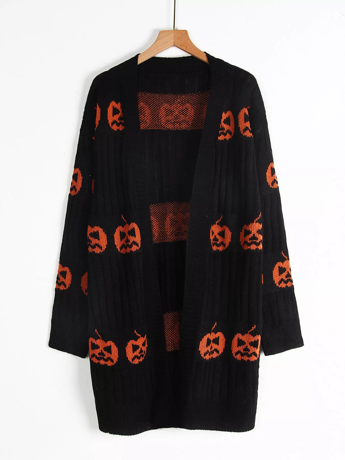 Halloween Pumpkin Open Front Knit Cardigan