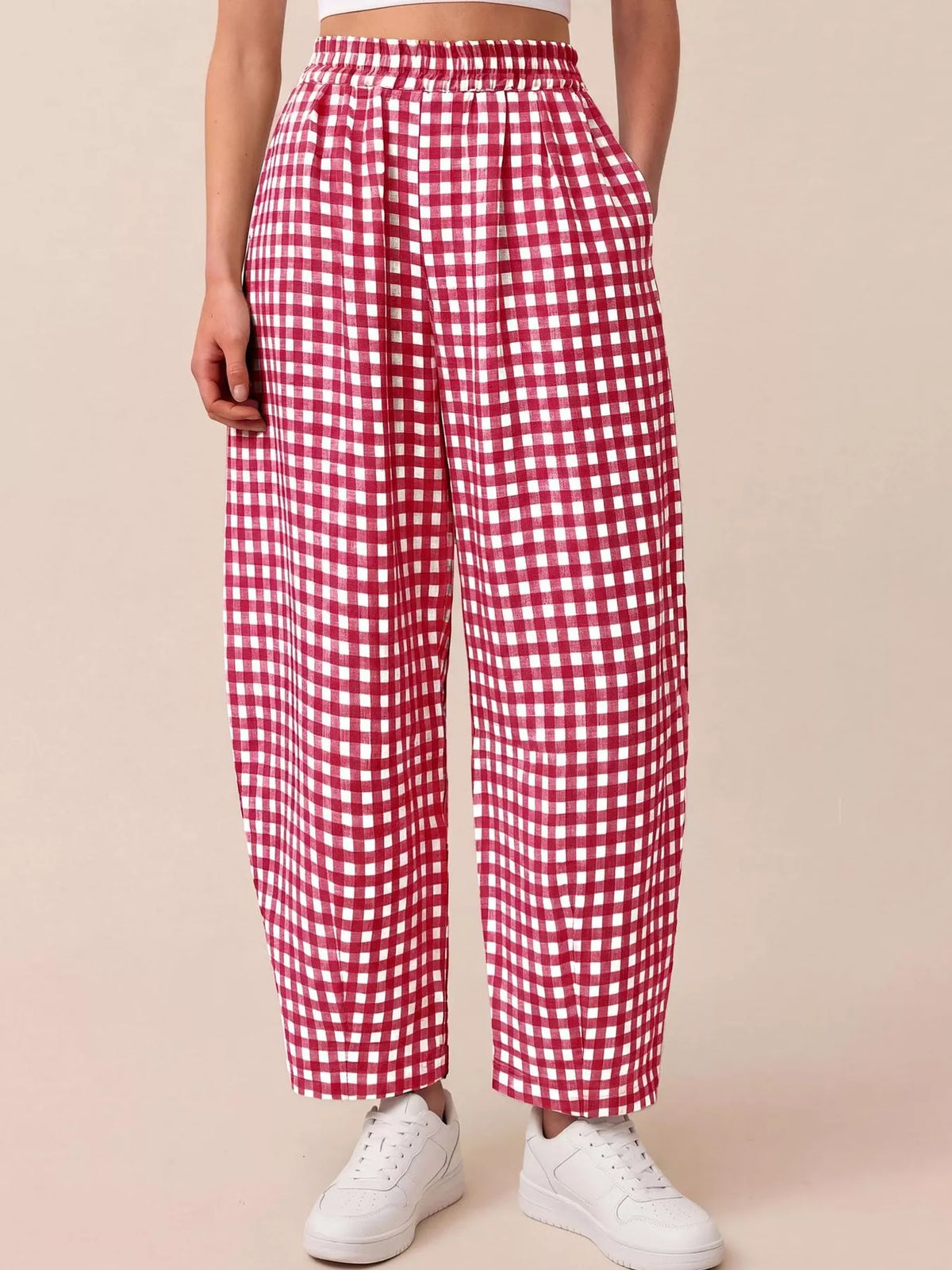 Gingham Wide-Leg Casual Pants