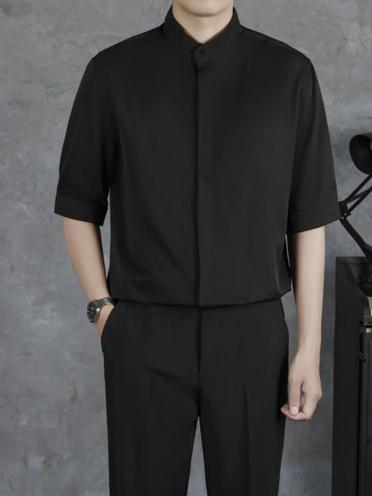 Men's Full Size Solid Collar Half Sleeve Shirt Plus Size